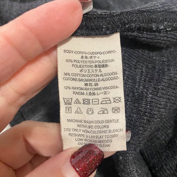 Free People We the Free Long Sleeve Gray Split Back Turtle Top Size M - Picture 7 of 7